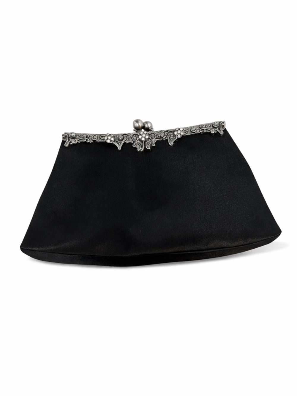 Kate Landry Black Satin Evening Clutch Silver Frame Formal Bag